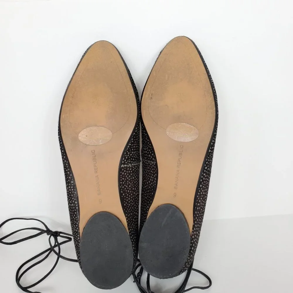 Banana Republic Leather Calf Hair Ankle Tie Up Ballet Flats Size 9M